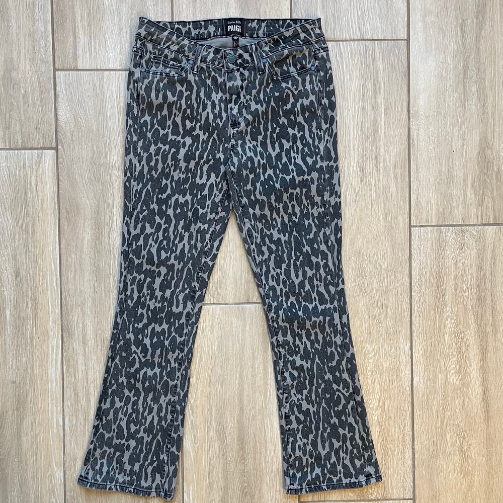PAIGE Rosie Flare Jeans Womens 26 Leopard Print High Rise Stretch Denim